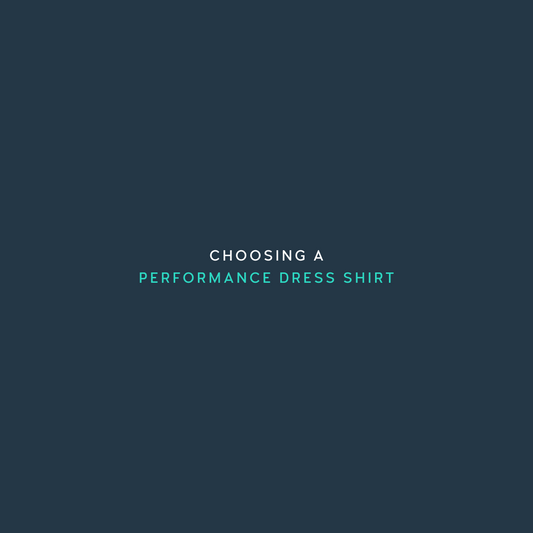 A white dress shirt being stretched, with a title "How to choose a performance dress shirt"